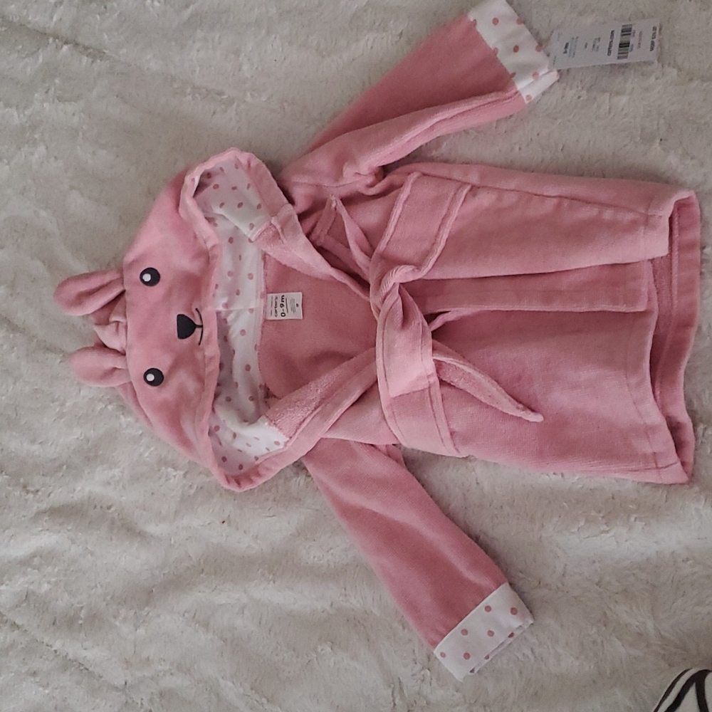 NWT 0-9 Months Carter bunny baby Mauve bathrobe
